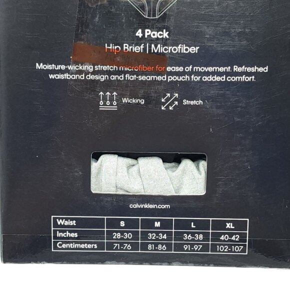 Calvin Klein Hip Brief 4 Pack Size XL Microfiber Stretch Wicking Gray Blue Black - Picture 8 of 9